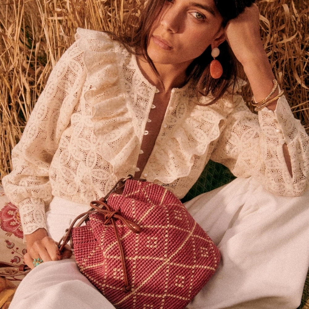 Sezane Cream Lace Blouse